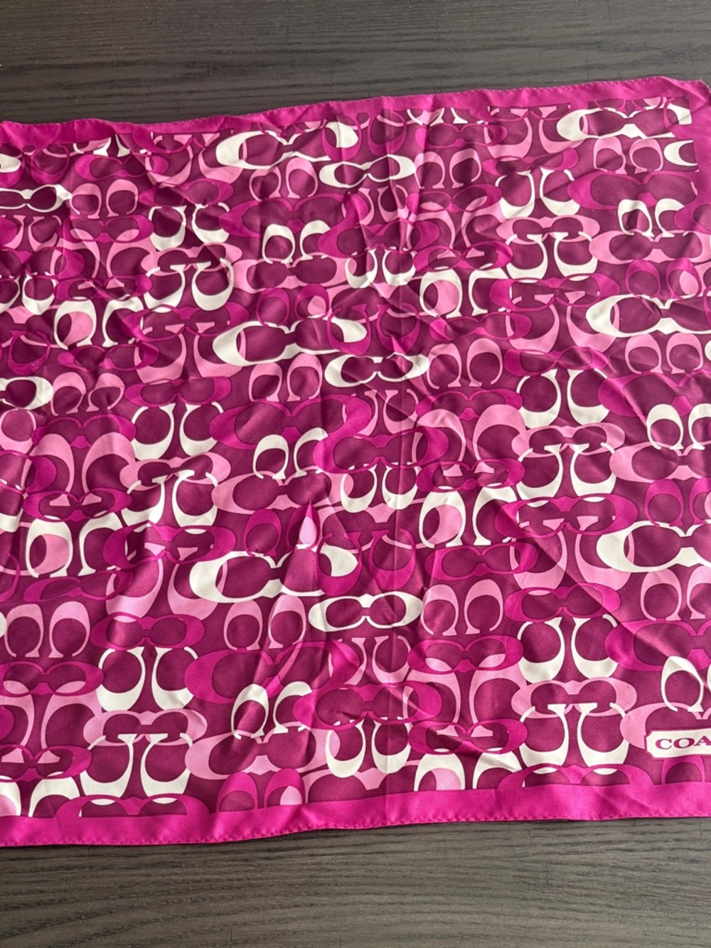Coach Pink and White Signature Pattern Small Silk Scarf